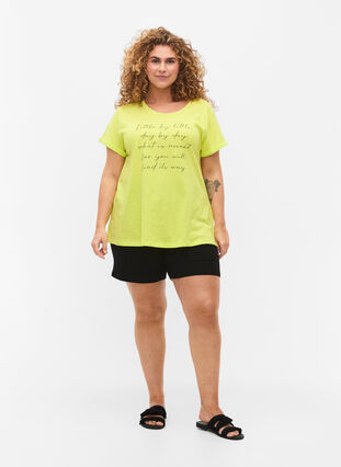 T-shirt med tryck i ekologisk bomull, Wild Lime w. Navy, Model image number 2