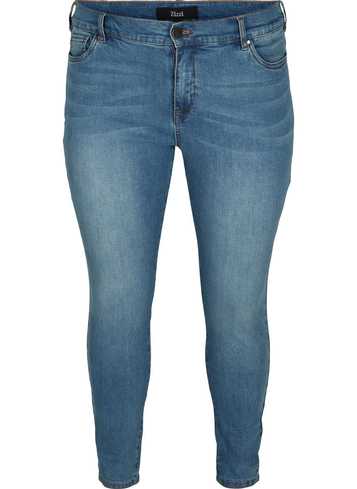 Croppade Amy jeans med hög midja och rosett, Blue denim, Packshot image number 0