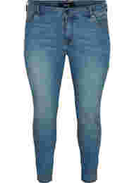 Croppade Amy jeans med hög midja och rosett, Blue denim