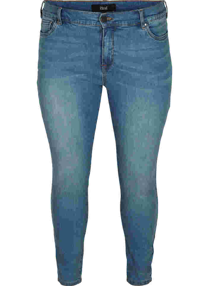 Croppade Amy jeans med hög midja och rosett, Blue denim, Packshot image number 0
