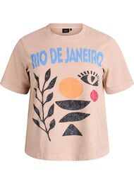 T-shirt i bomull med tryck framtill, Beige