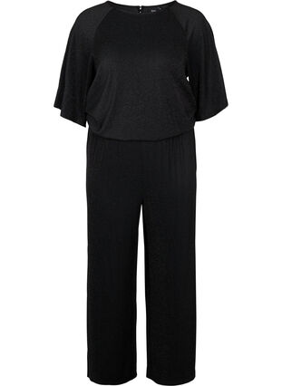 Kortärmad jumpsuit med glitter, Black, Packshot image number 0