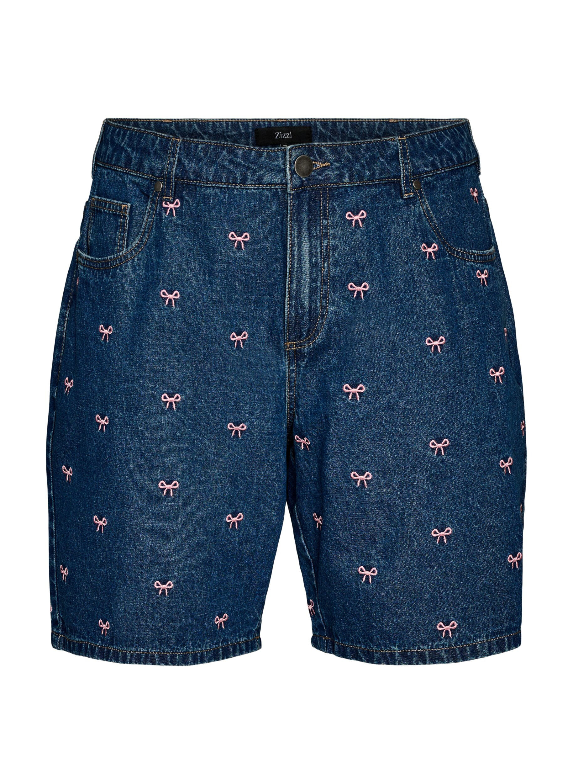 ZizziBroderade jeansshorts, Bl&aring;, Packshot image number 0