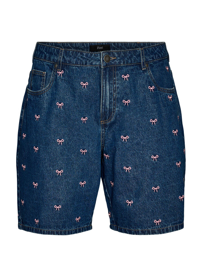 Broderade jeansshorts, Bl&aring;, Packshot image number 0