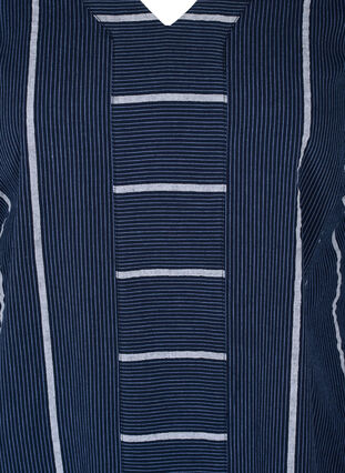 Randig tunika i bomull med 3/4-ärmar, N.Sky w.White Stripe, Packshot image number 2