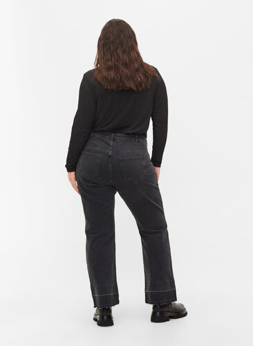 Wide fit jeans med hög midja, Grey Denim, Model image number 1