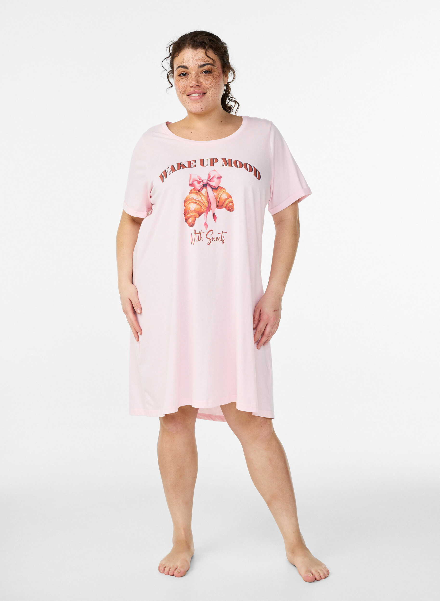 ZizziKort&auml;rmat nattlinne i ekologisk bomull, Rosa, Model image number 0