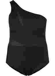 One-shoulder baddräkt med mesh, Black