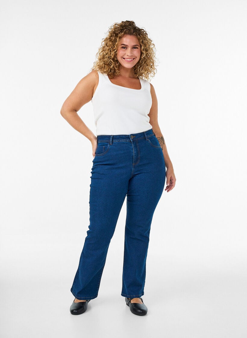 H&ouml;gmidjade jeans med bootcut, Bl&aring;, Model image number 0