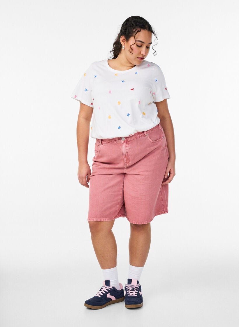 T-shirt i ekologisk bomull med broderade motiv, Vit, Model image number 1