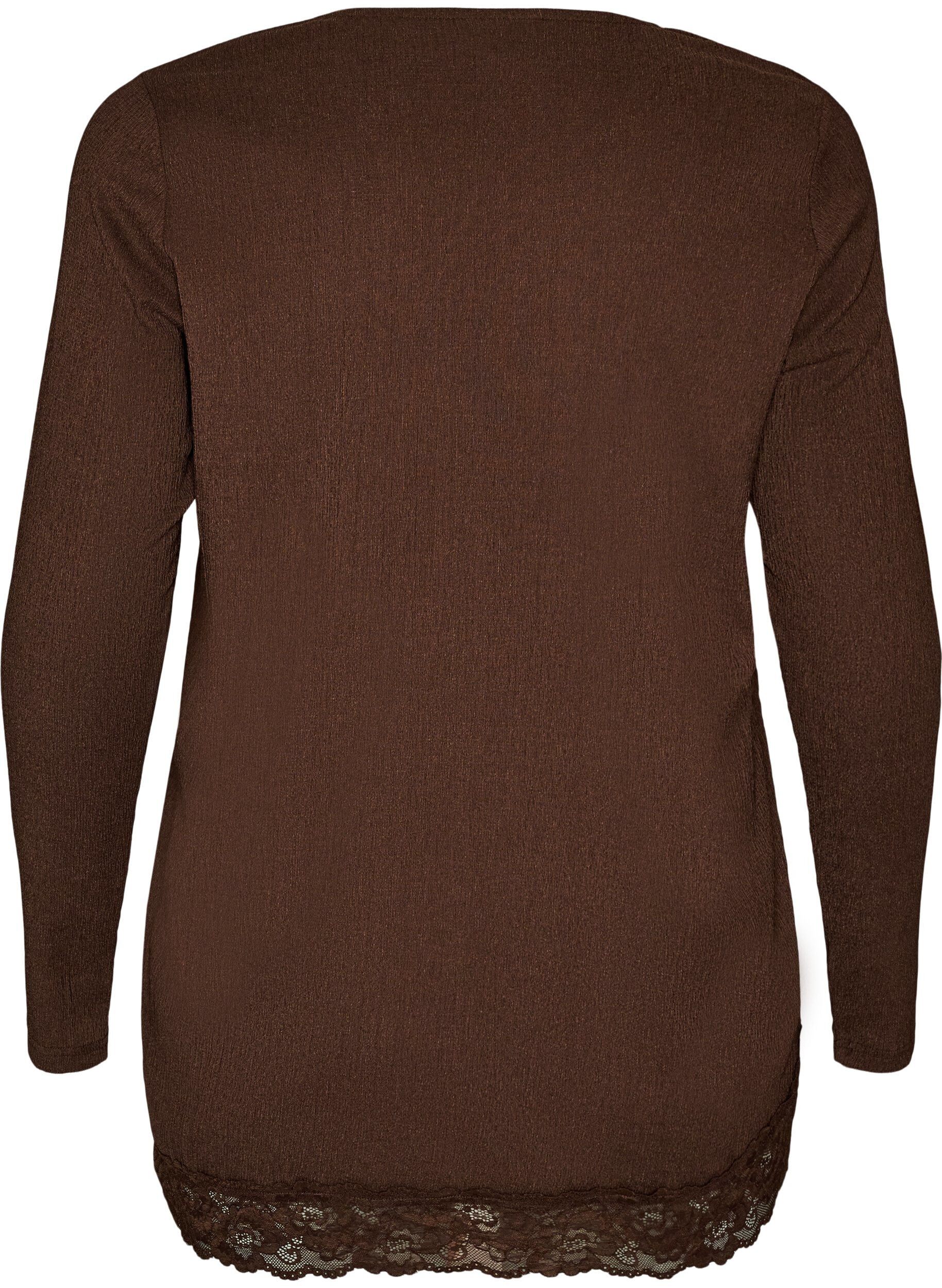 ZizziBlus i jersey med asymmetrisk spetskant, Brun, Packshot image number 1