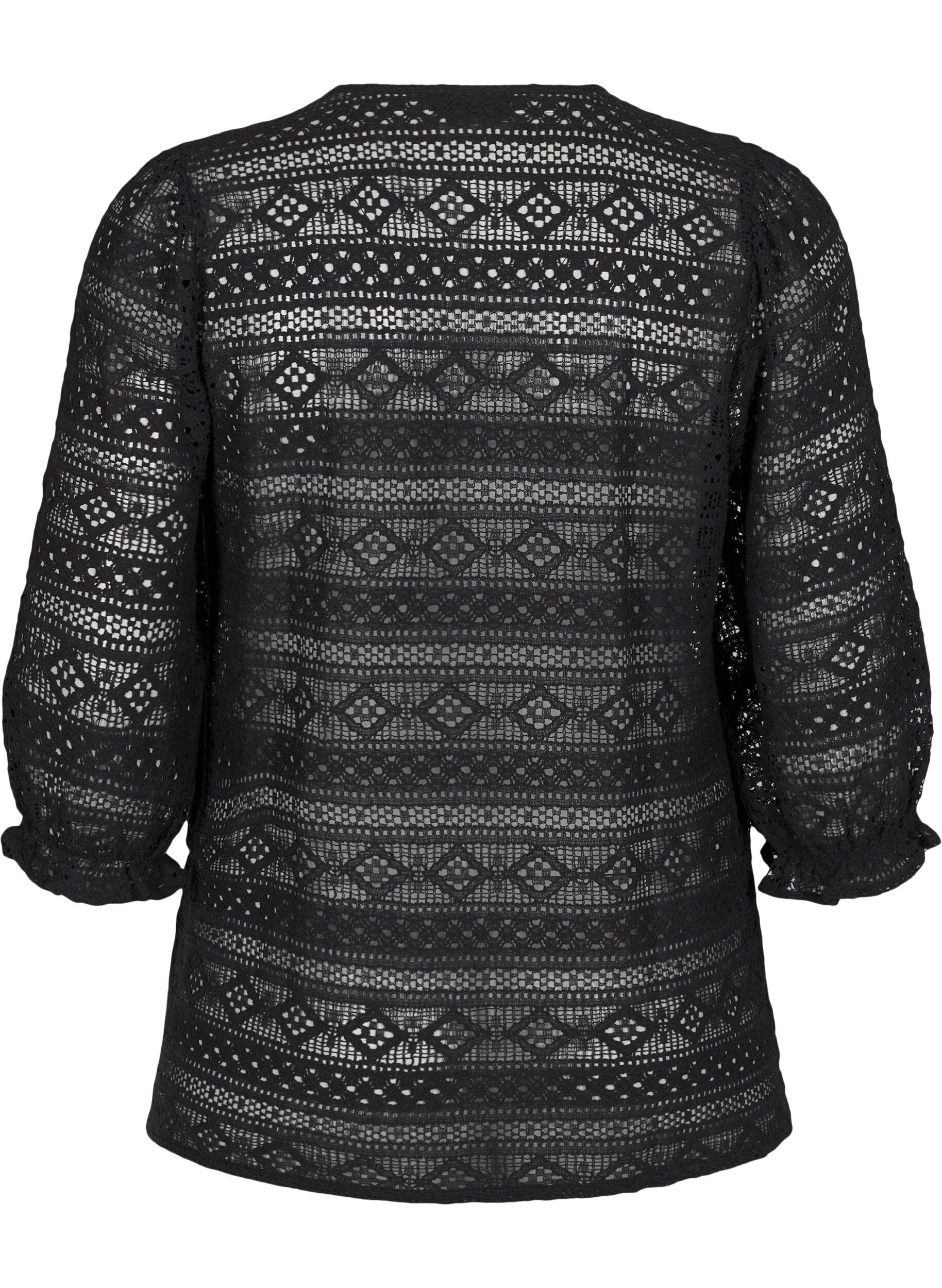 Zizzi Blus med h&aring;lm&ouml;nster och 3/4 &auml;rmar, Svart, Packshot image number 1