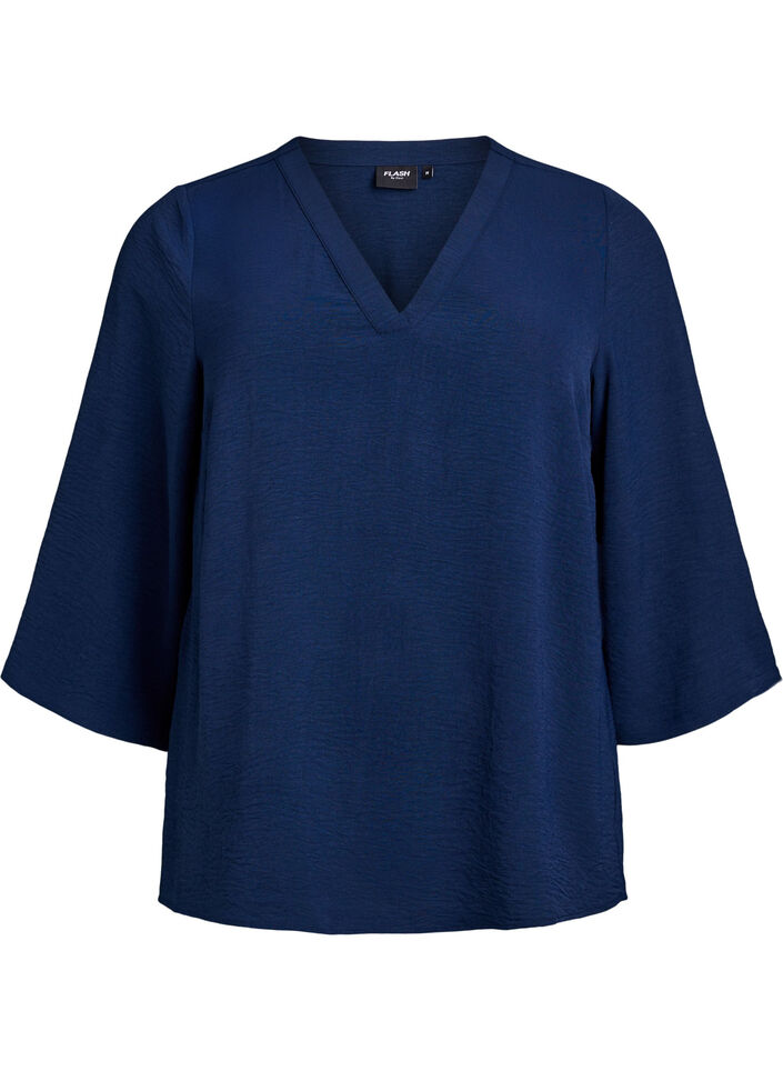 Blus med 3/4-&auml;rm, Bl&aring;, Packshot image number 0