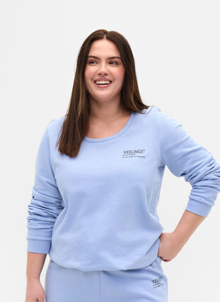 Sweatshirt i bomull med texttryck, Blue Heron, Model image number 0