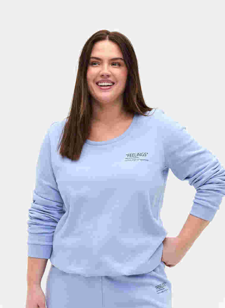 Sweatshirt i bomull med texttryck, Blue Heron, Model