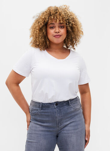 Enfärgad t-shirt i bomull, Bright White, Model image number 0