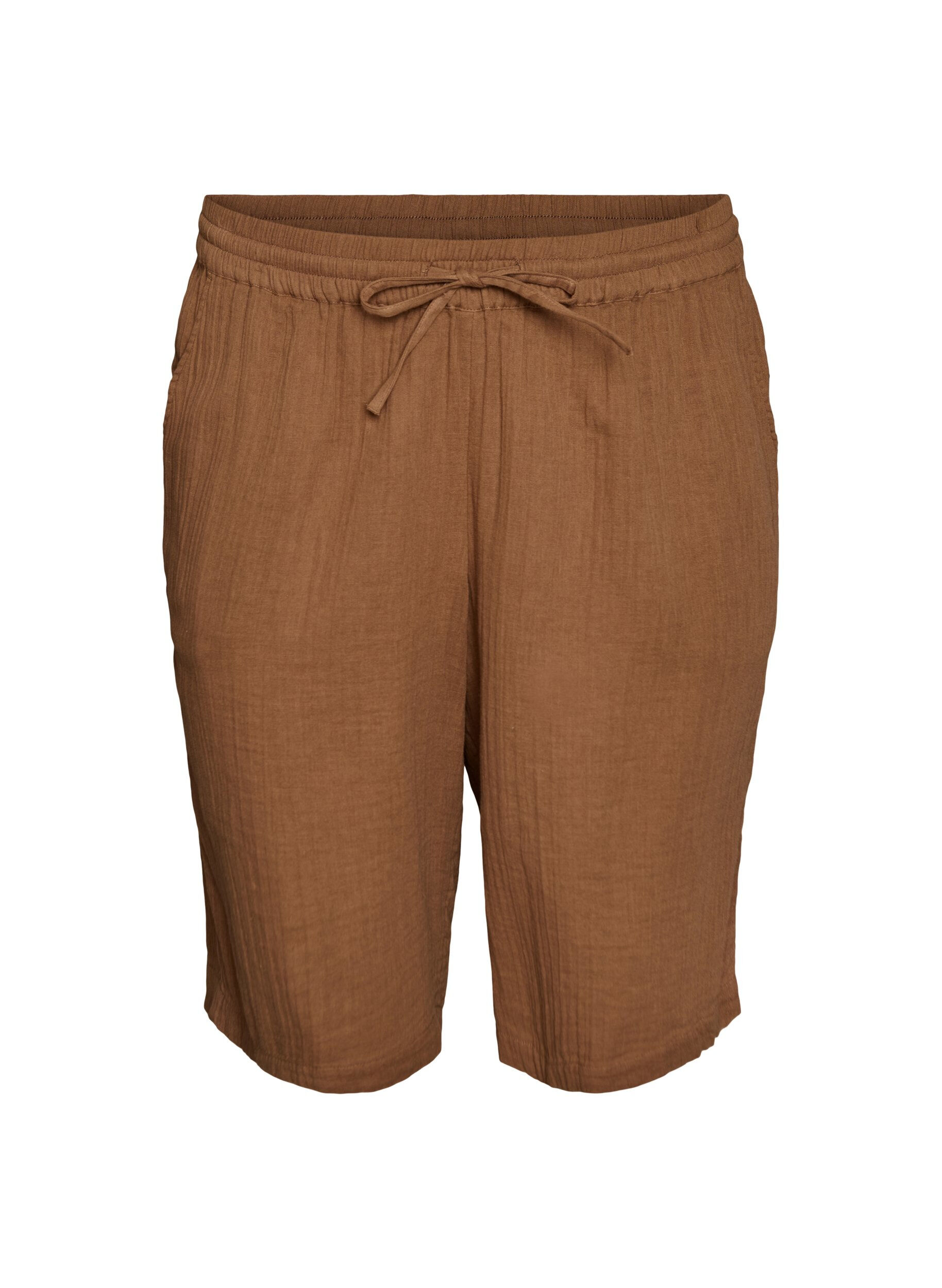 ZizziL&ouml;sa shorts i bomullsmuslin med h&ouml;g midja, Brun, Packshot image number 0