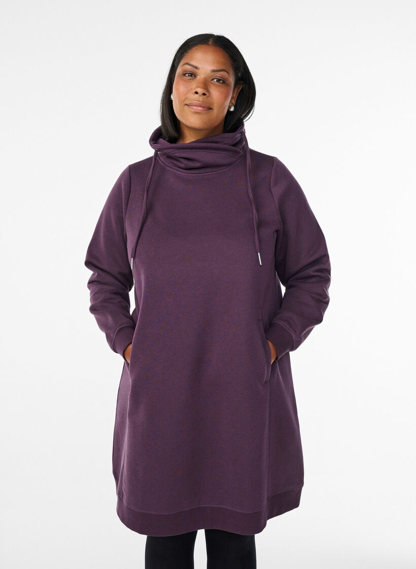Kort sweatshirtkl&auml;nning med h&ouml;g krage och fickor, Lila, Model image number 0