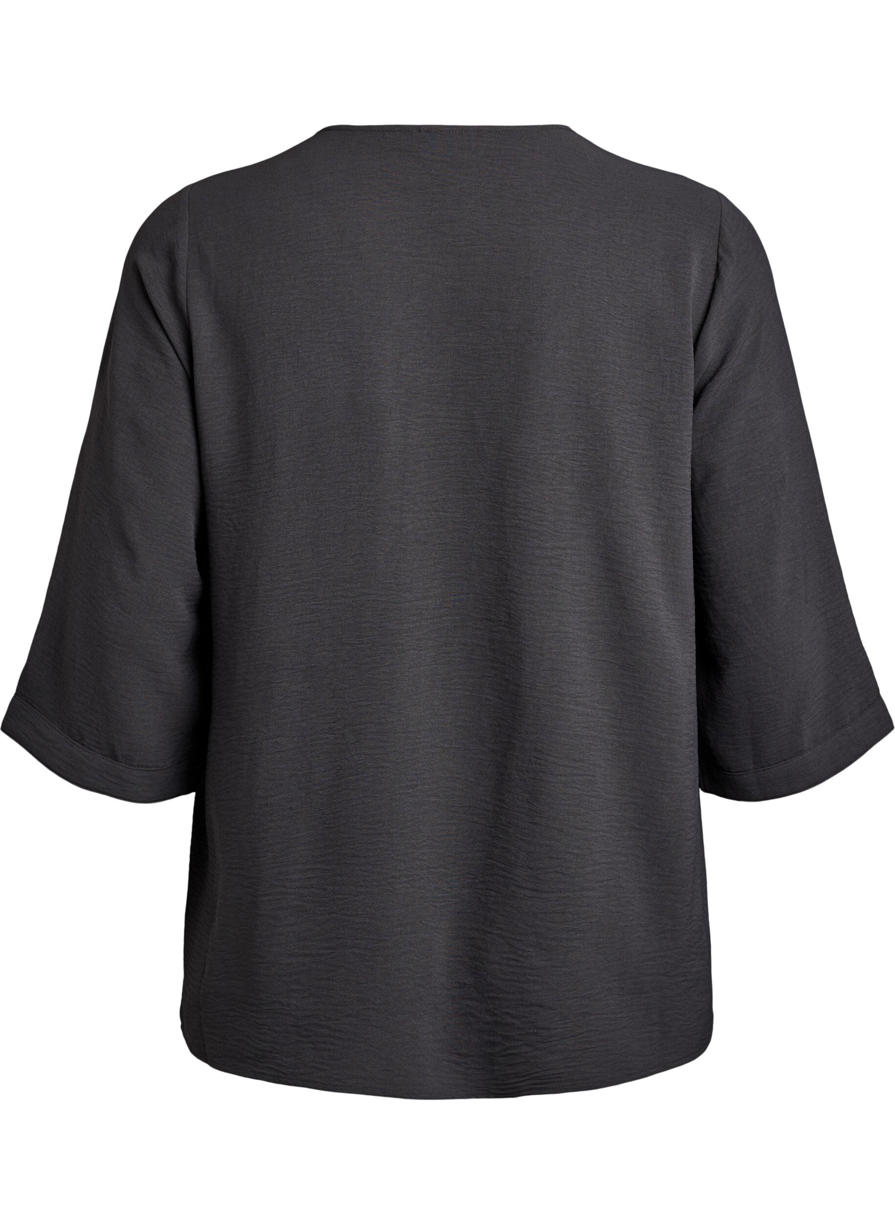 ZizziSkjortblus med v-ringning och 3/4-&auml;rm, Gr&aring;, Packshot image number 1