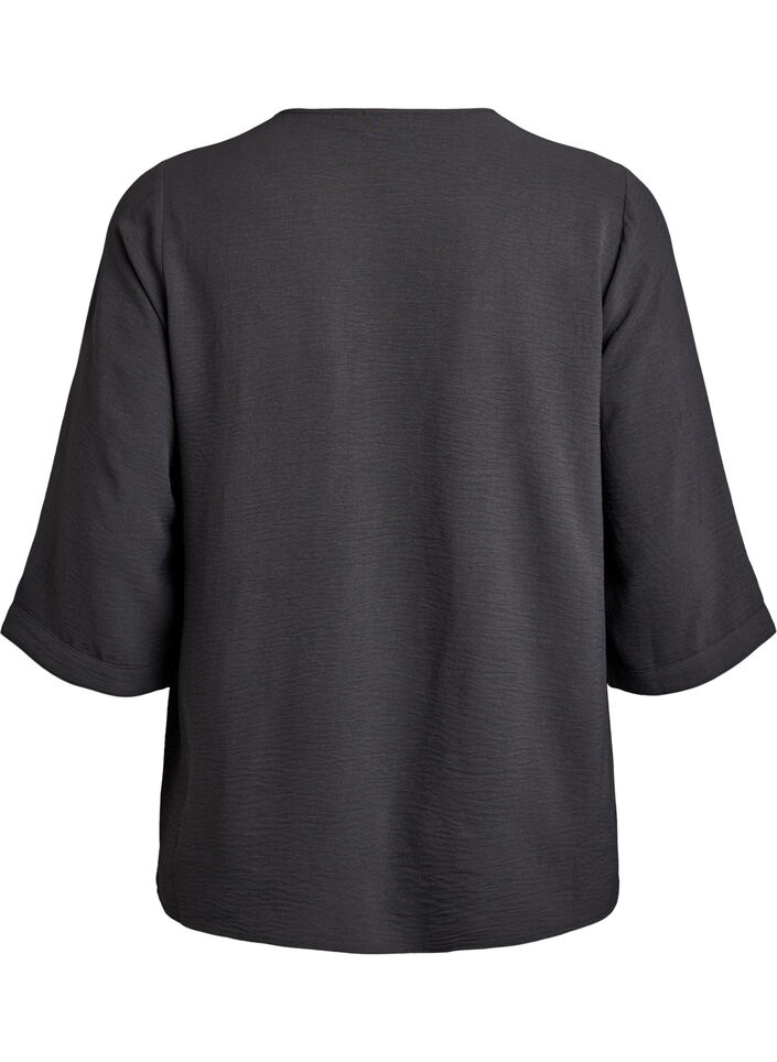 Skjortblus med v-ringning och 3/4-&auml;rm, Gr&aring;, Packshot image number 1