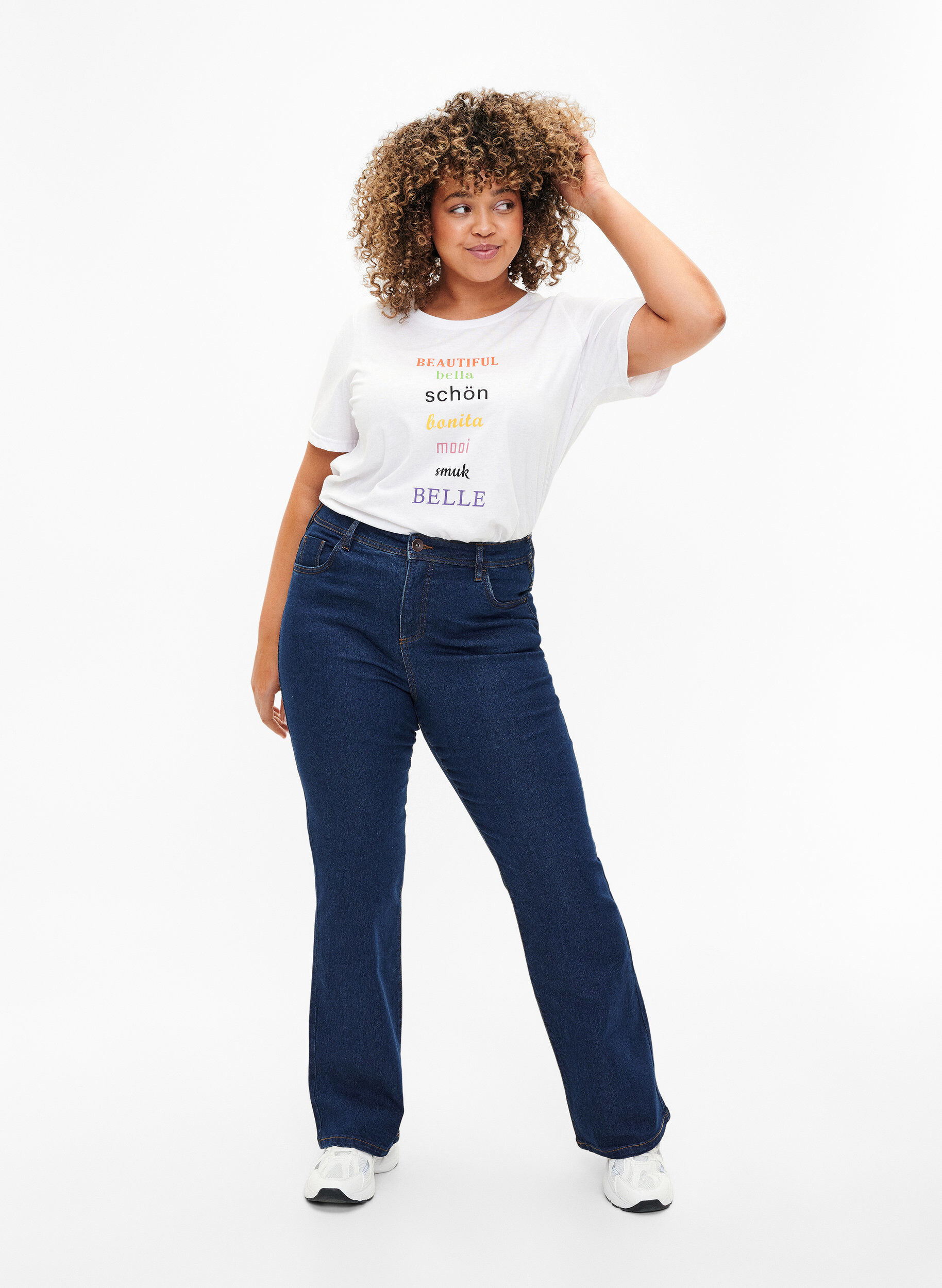 Zizzi T-shirt fr&aring;n FLASH med tryck, Bright White, Model image number 2