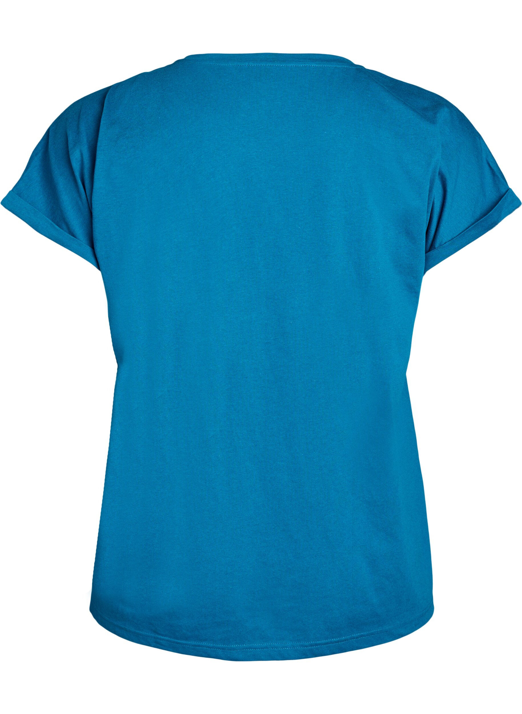 ZizziKort&auml;rmad t-shirt i bomullsmix, Bl&aring;, Packshot image number 1