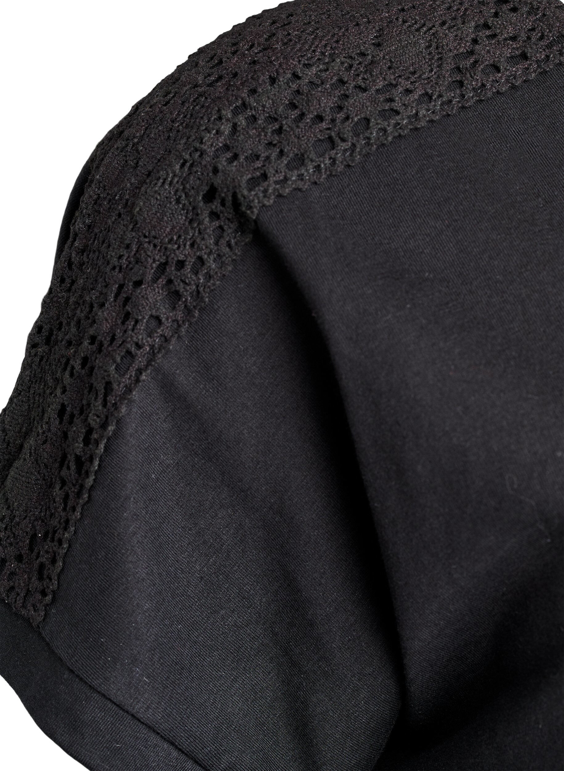 ZizziT-shirt i bomull med virkad detalj, Svart, Packshot image number 2