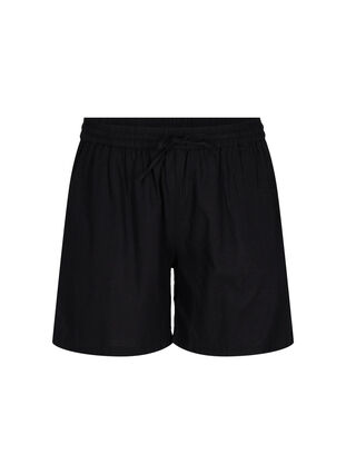 Lösa shorts i bomullsblandning med linne, Black, Packshot image number 0