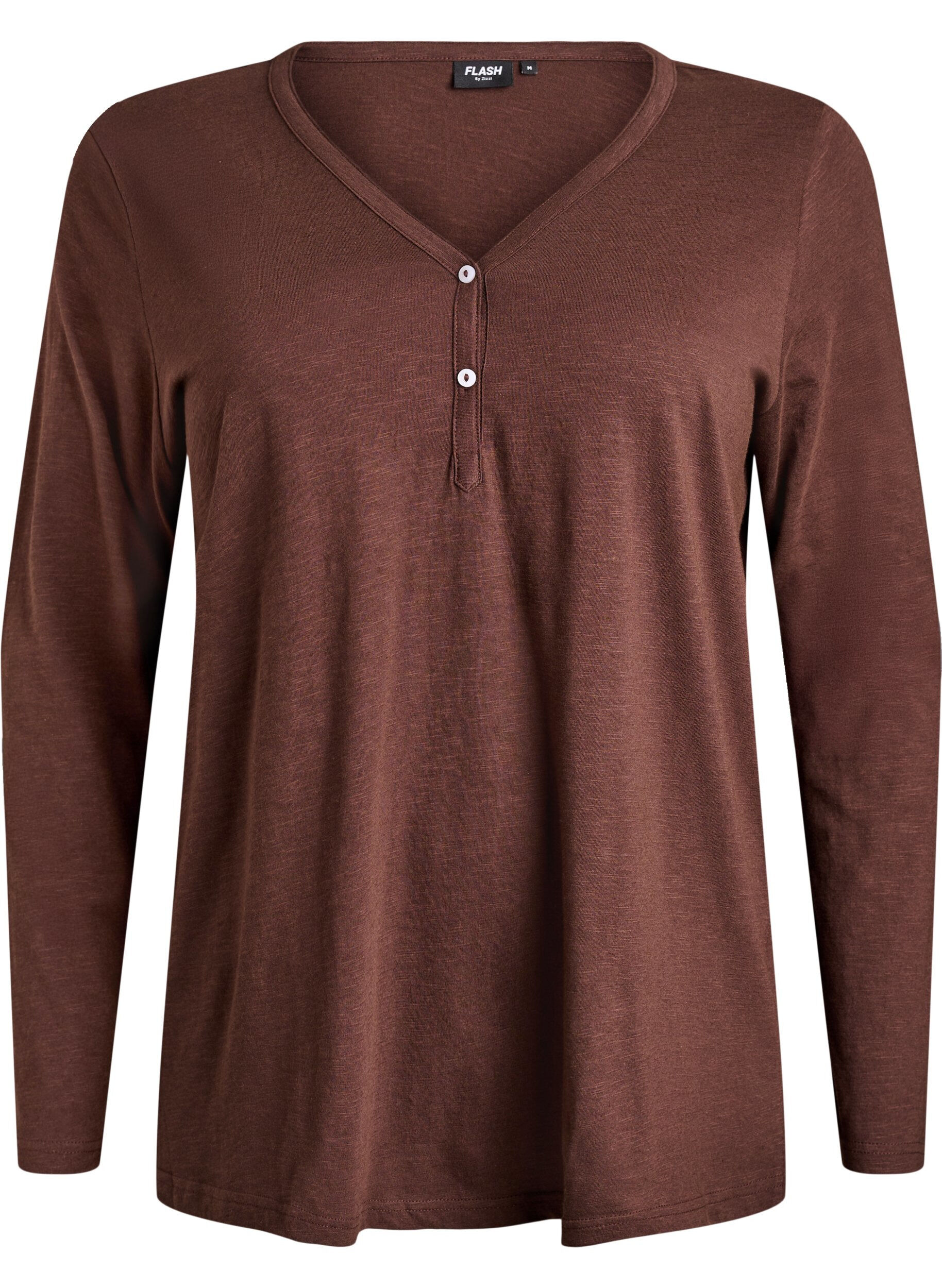 FLASH - L&aring;ng&auml;rmad t-shirt med v-ringning och knappar