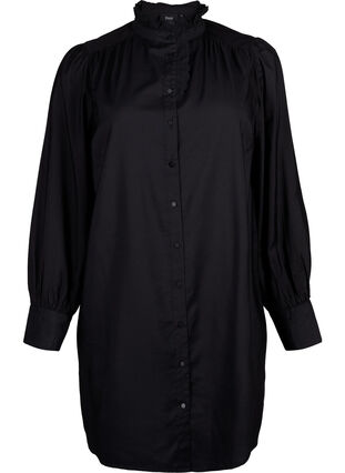 Viskosskjorta klänning med ruffles, Black, Packshot image number 0