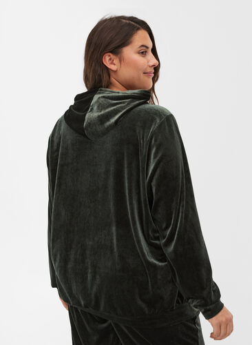 Sweatshirt i velour med huva och ficka, Forest Night, Model image number 1
