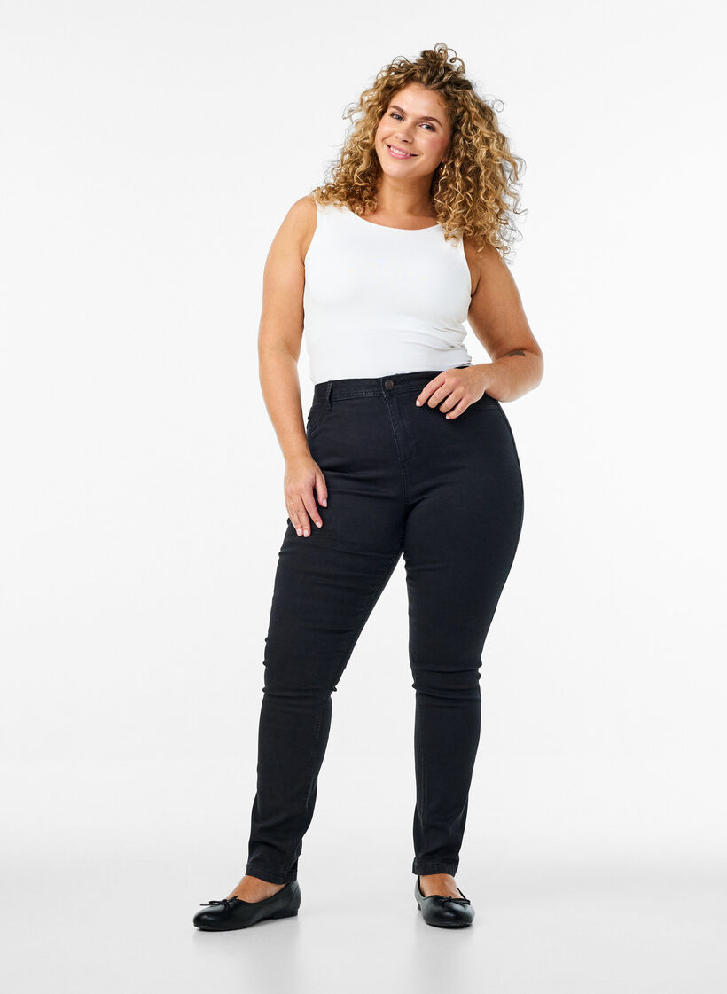 Superslimmade Amy-jeans med h&ouml;g midja, Svart, Model image number 0
