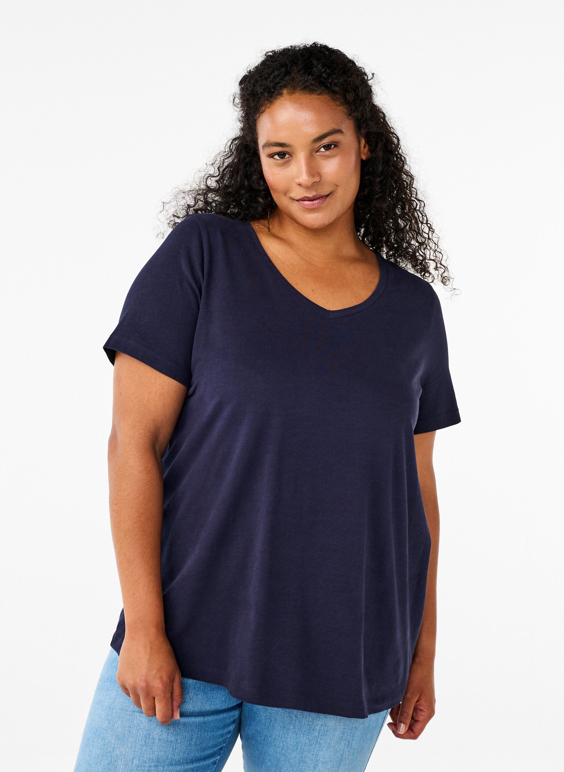 Enf&auml;rgad t-shirt i bomull, Bl&aring;, Model