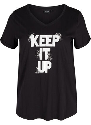 Tränings-t-shirt i bomull med tryck, Black Keep, Packshot image number 0