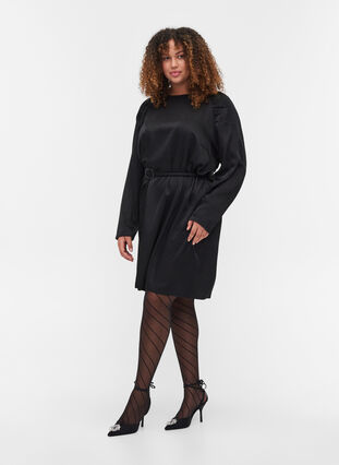 Långärmad klänning med matchande midjebälte, Black, Model image number 2