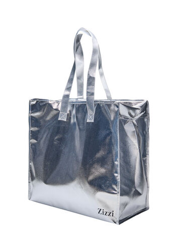 Shoppingväska med dragkedja, Silver, Packshot image number 0