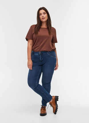 Sanna jeans i extra slim fit och normal midjehöjd, Blue denim, Model image number 0