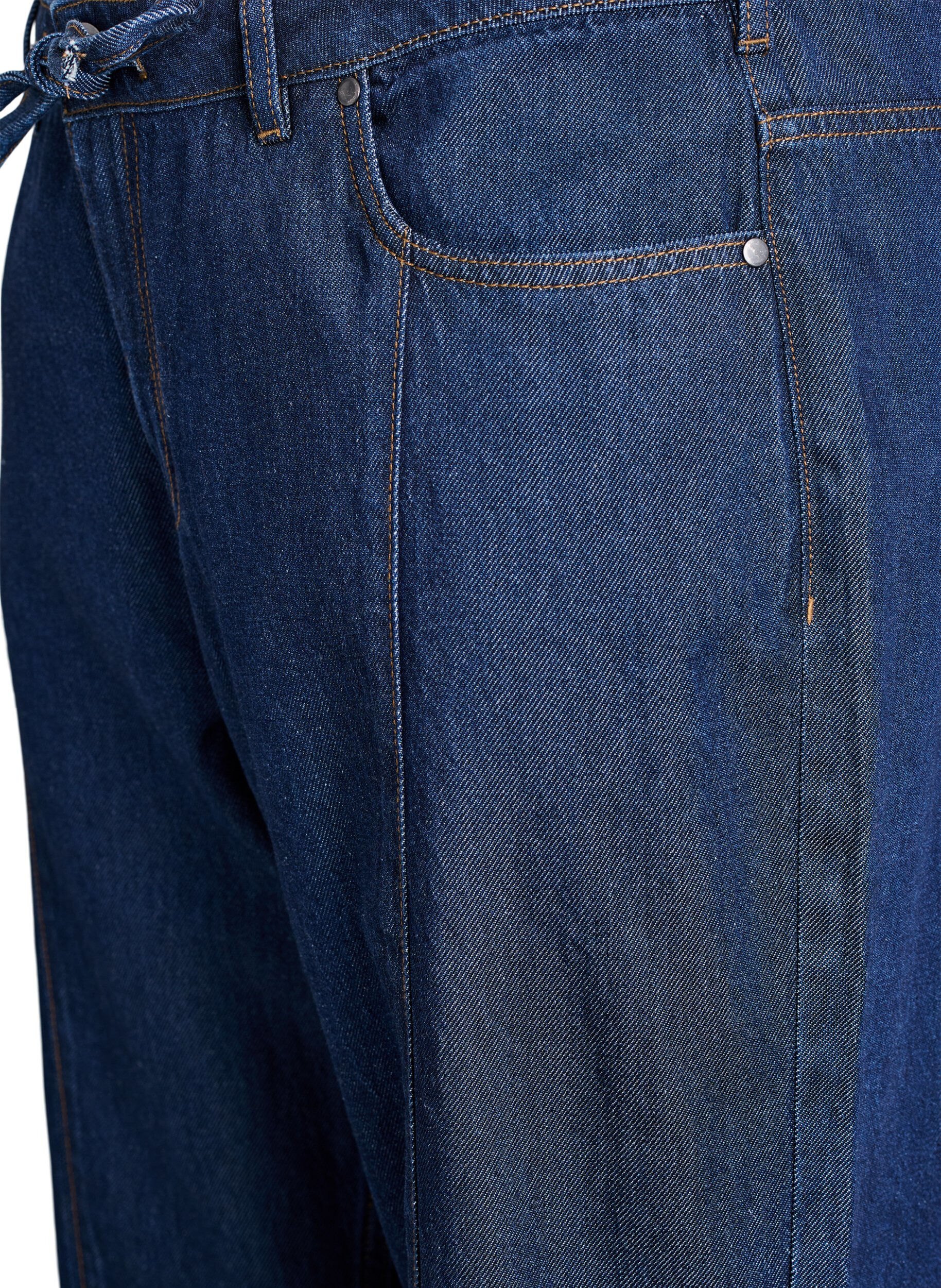ZizziVida jeans med knytsk&auml;rp och h&ouml;g midja, Bl&aring;, Packshot image number 2