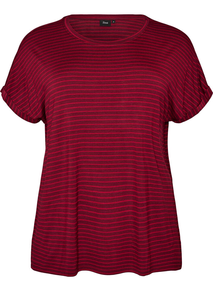 Randig t-shirt i viskos med rund halsringning, R&ouml;d, Packshot image number 0
