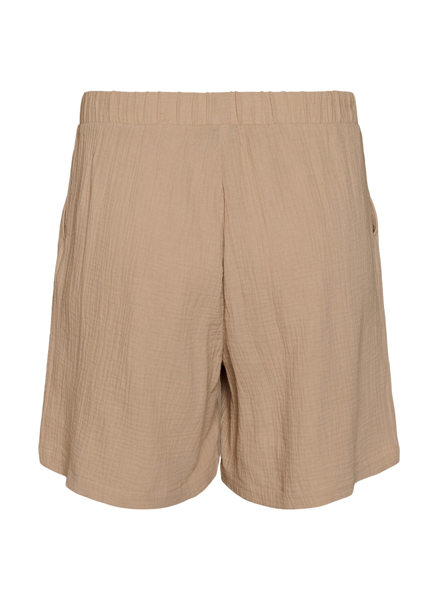 Zizzi Shorts i bomullsmuslin med h&ouml;g midja, Beige, Packshot image number 1