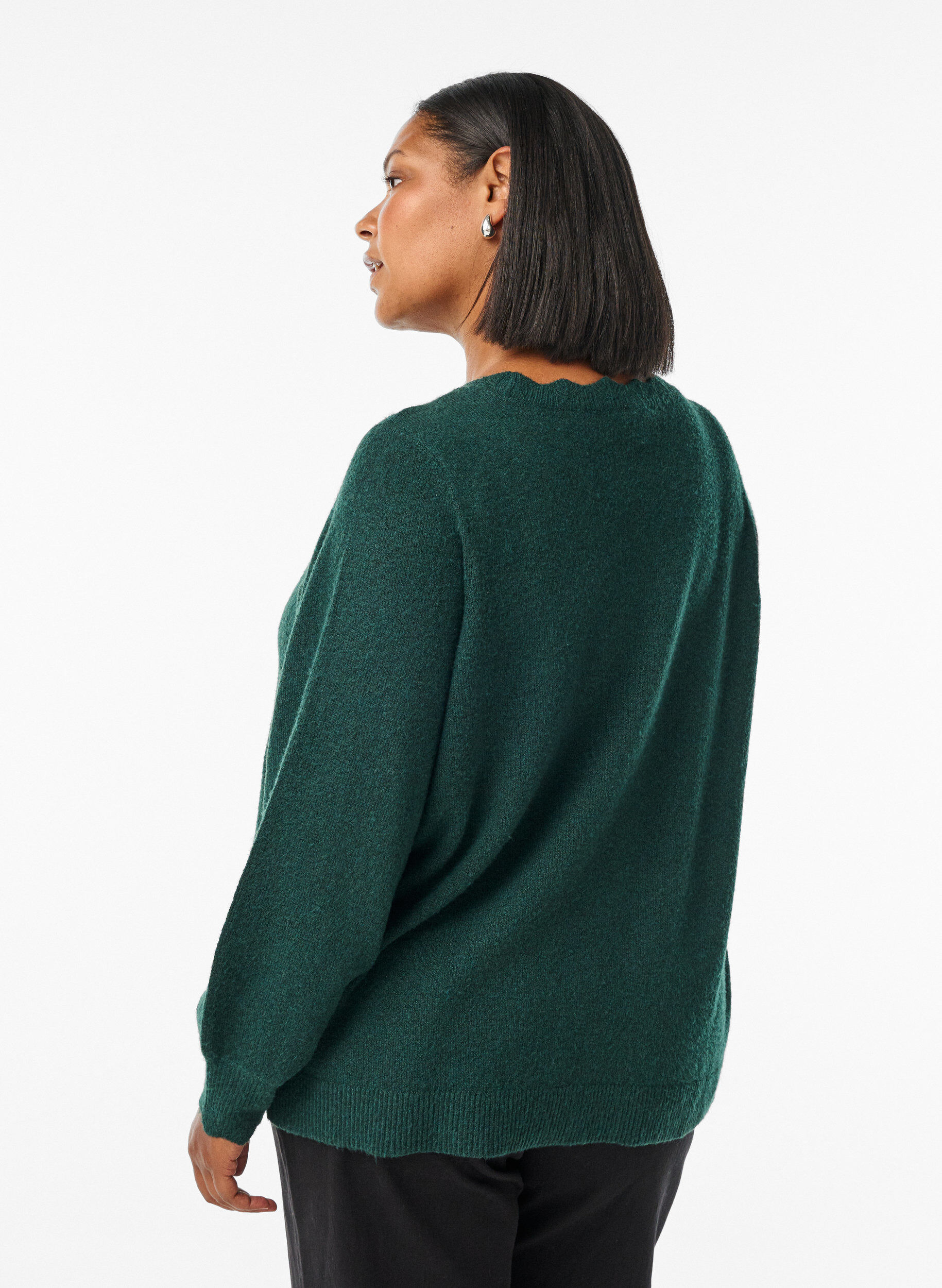ZizziStickad blus med v&aring;giga kanter, Gr&ouml;n, Model image number 2