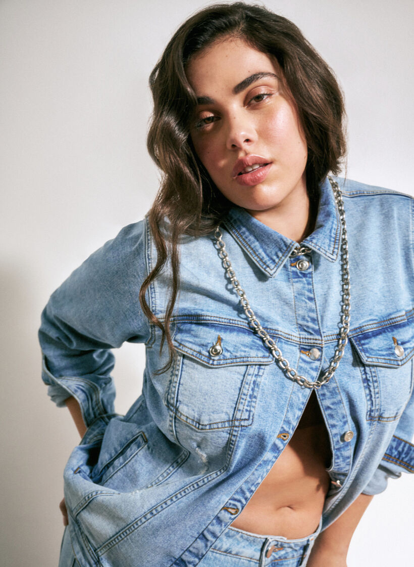 Kort denimjacka i bomull, Light blue denim, Image image number 0