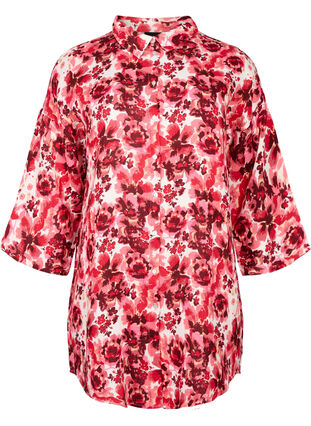 Lång skjorta med heltäckande tryck, Pink AOP Flower, Packshot image number 0