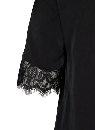 Kortärmad klänning med spetsdetaljer, Black, Packshot image number 2