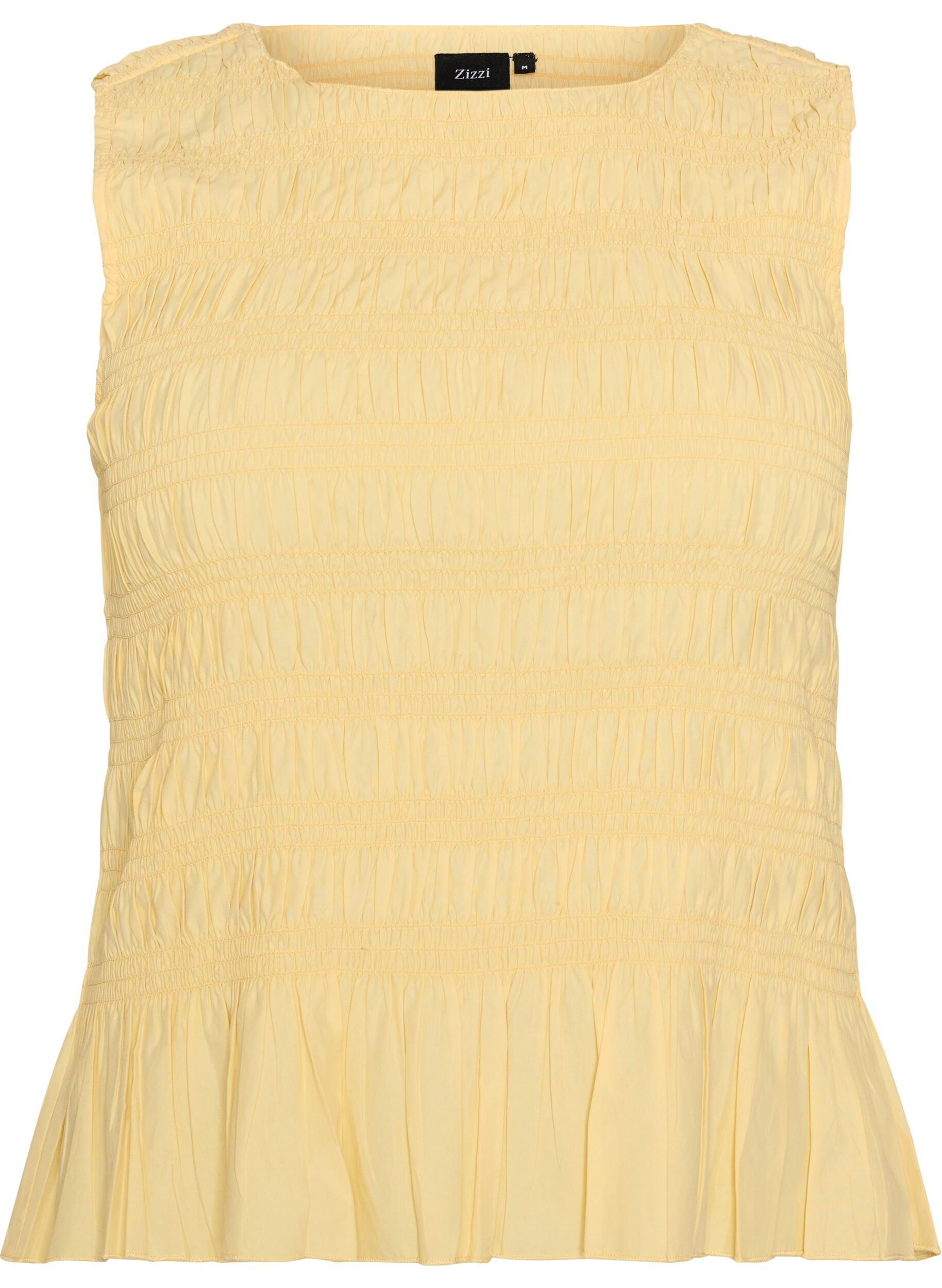 ZizziSmocktopp med b&aring;tringning och peplum, Gul, Packshot image number 0