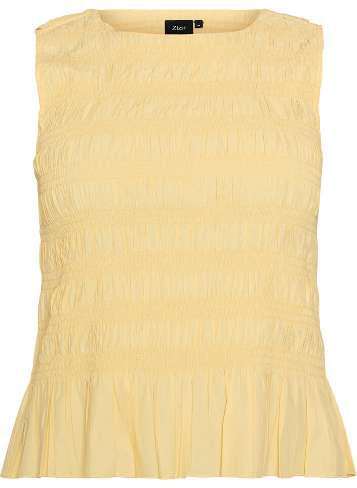 Smocktopp med b&aring;tringning och peplum, Gul, Packshot image number 0