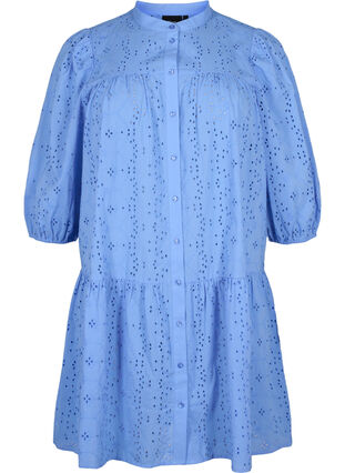 Skjortklänning i bomull med anglaise-broderier, Marina, Packshot image number 0