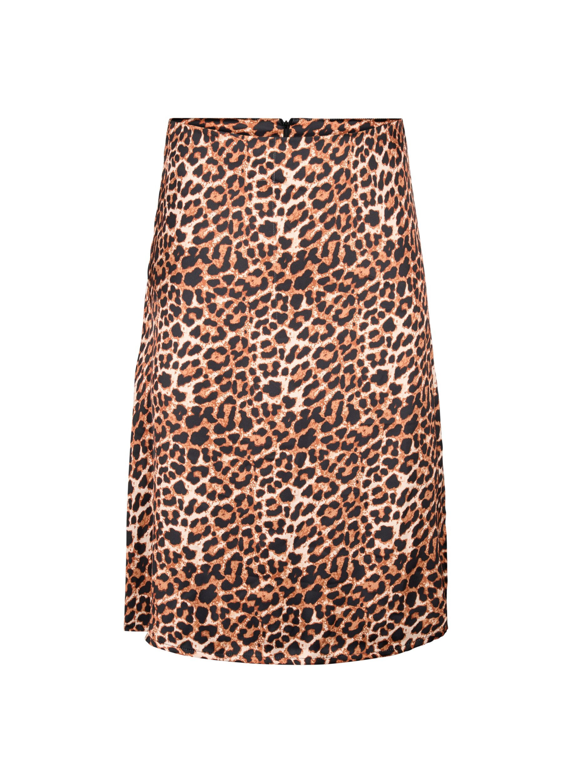 Zizzi Leopardm&ouml;nstrad kjol med slits, Leopard AOP, Packshot image number 0