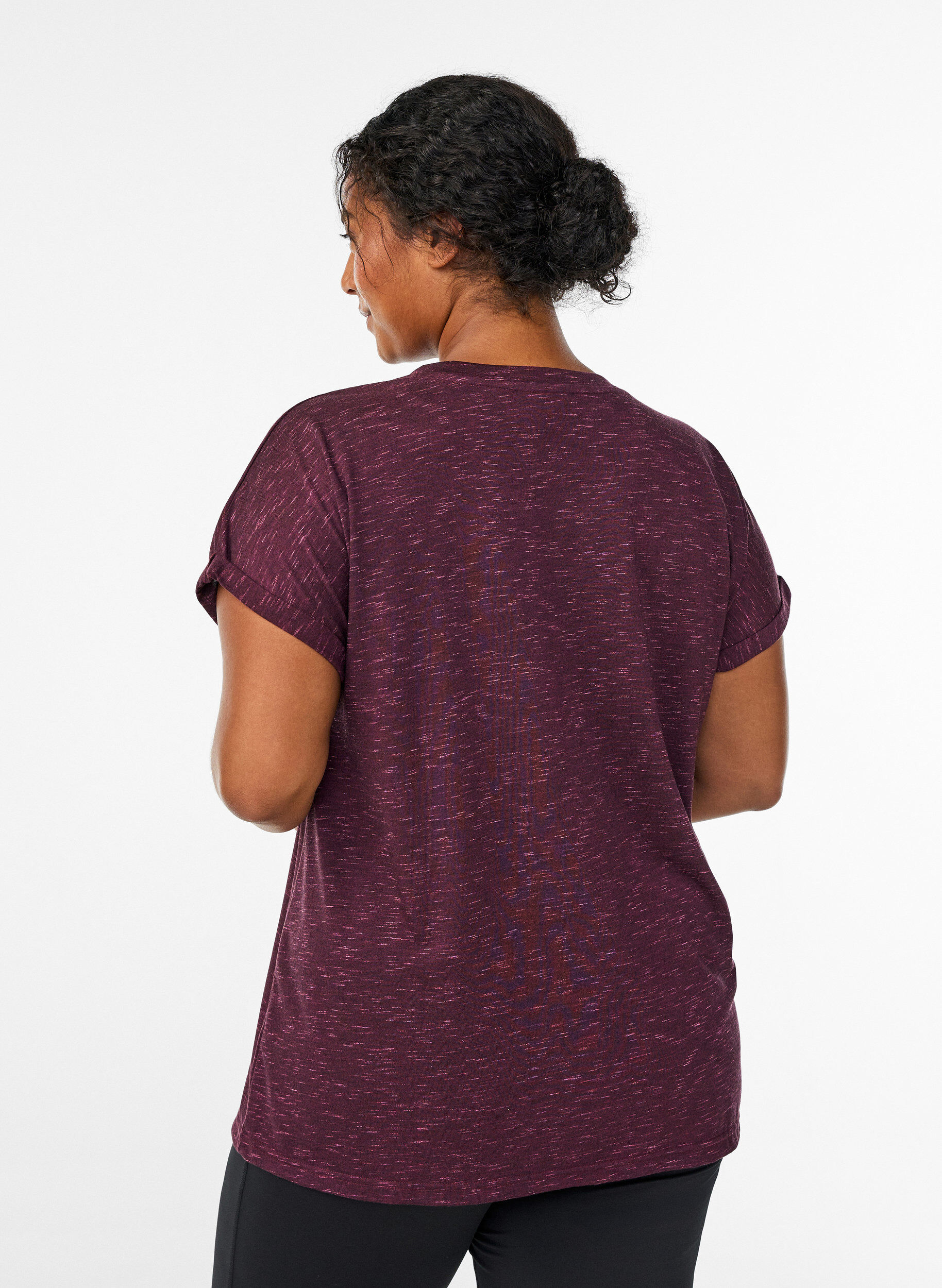 Zizzi L&ouml;s tr&auml;ningst-shirt med korta &auml;rmar, M&ouml;rk Bordeaux, Model image number 2