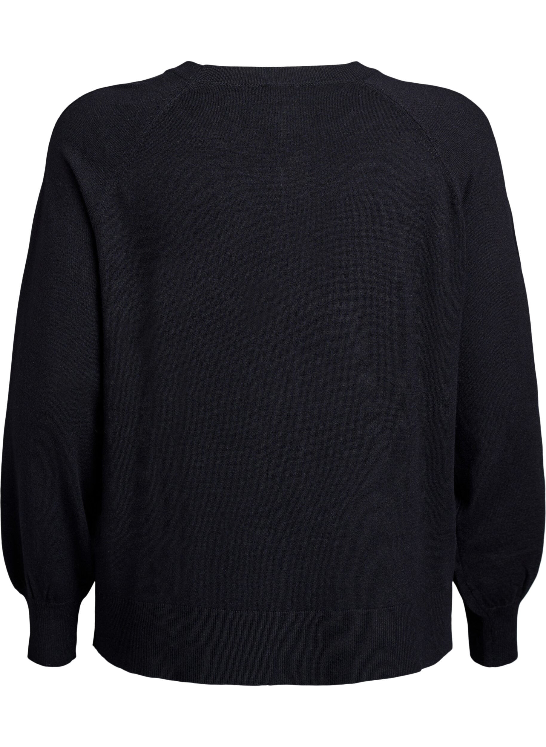 Zizzi Stickad blus med mitts&ouml;m och raglan&auml;rmar, Svart, Packshot image number 1